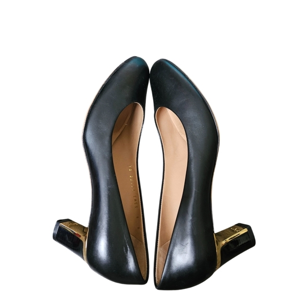 Salvatore Ferragamo Tamina Black Leather Gold Tone Heel Pumps Sz 8B Italy - Picture 10 of 13
